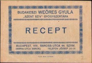 Plic și rețetă cu ștampilă, 1928, farmacia Szent Sziv Budakeszi, Budapest