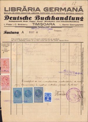 Factură Librăria germană Timișoara, 1939