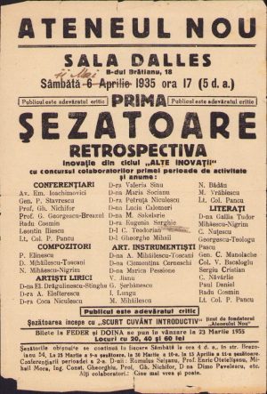 Afiș Sala Dalles, 1935, Ateneul Nou, spectacol Prima șezătoare