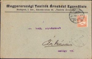 Plic cu antet Magyarorszagi Tanitok Arvahazi Egyesulete, 1911