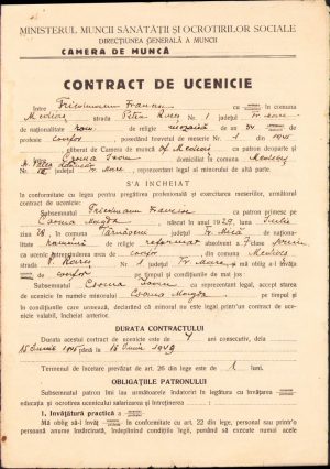 Contract de ucenicie, 1945, Mediaș, coafor evreu