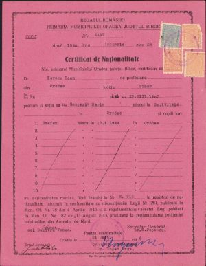 Certificat de naționalitate, 1946, Oradea