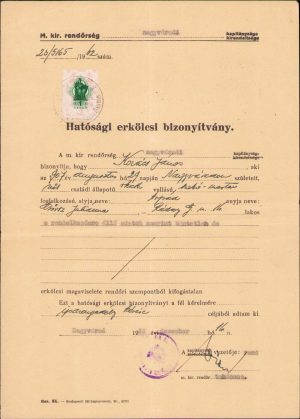 Certificat de moralitate, 1942, Oradea