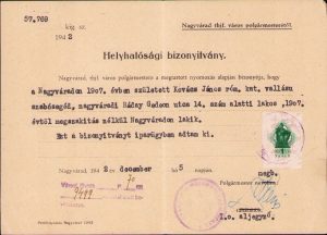 Certificat de domiciliu, 1942, Oradea