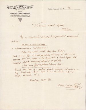 Act cu antet atelier croitor, 1931, Oradea
