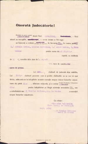 Decizie executare judecătorească, 1931, Oradea
