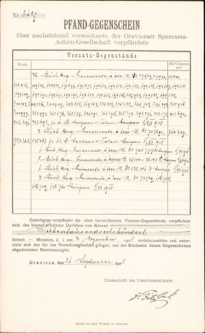 Certificat de depozit, 1908, Casa de Economii din Oravița