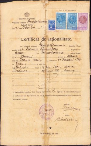 Certificat de naționalitate, 1935, Anina
