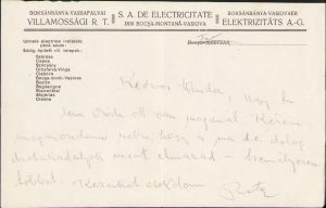 Act cu antet Uzina de Electricitate Bocșa Montană, interbelică