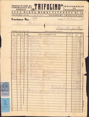Factură cu antet Trifolino Cluj, producător de semințe, 1938