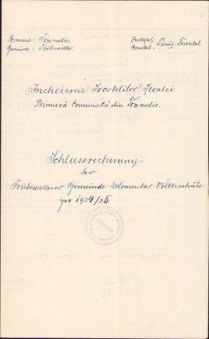 Încheierea socotelilor școlii primare din Tomnatic, județul Timiș, 1924/25