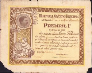 Diplomă Medalia de aur școlară, premiul I, Cluj, 1937