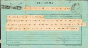 Telegramă Sabin Manuilă, directorul Institutului de Statistică din București către Lucian Bolcaș, 1932