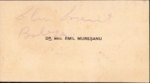 Carte de vizită dr. Emil Mureșanu, Cluj, 1943