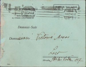 Plic cu antet Societatea Ortodoxă Națională a Femeilor Române București, 1914