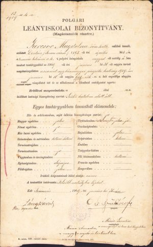 Certificat școlar, 1909, Timișoara