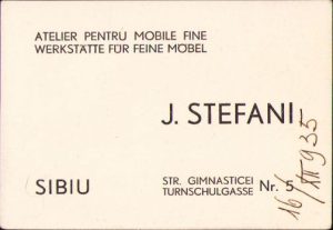 Reclamă a atelierului pentru mobile fine J Stefani din Sibiu, 1935