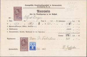 Notă de plată pentru servicii medicale, 1933, Evangelische Krankenpflegeanstalt Sibiu