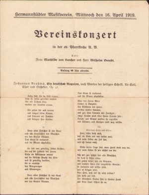 Hermanstadter Musikverein, 1919, Vereinstkonzert Sibiu