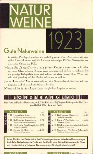 Reclamă vinuri, Germania, 1923