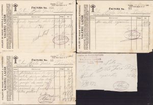 Lot de 4 facturi cu antet Atelier de mașini agricole și autogaraj Oravița, anii 1930