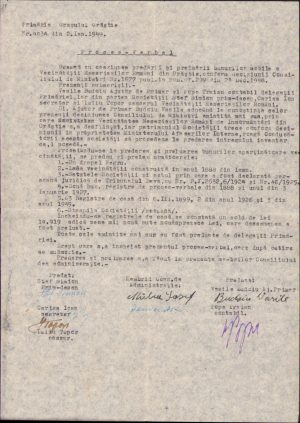 Procesul-verbal prin care s-au naționalizat bunurile Vecinătății Meseriașilor Români din Orăștie, 1948