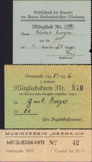 Lot de 3 chitanțe, Sibiu, anii 1930, societăți săsești