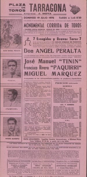Afiș Monumental corrida de toros, 1970, Tarragona