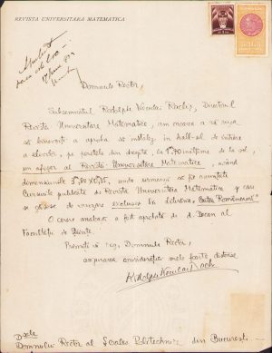 Semnătura olografă a directorului Revistei Universitare Matematice, 1933, Rodolph Neculai Radiș, București
