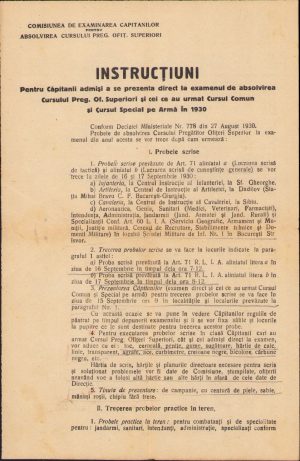 Instrucțiuni examen de căpitan, 1930, România