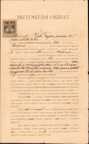 Poliță de asigurare Casa de economii Bocșa Montană, 1902