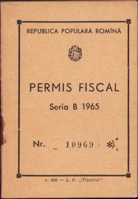 Permis fiscal motocicletă CZ, 1965, România