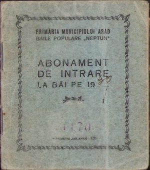 Abonament de intrare la Băile populare "Neptun" din Arad, 1939