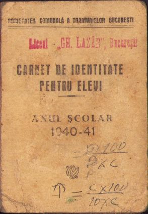 Societatea Comunală a Tramvaielor București, 1940, carnet de identitate pentru elevi