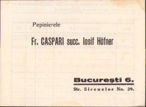 Pepinierele Caspari, formular de comandă, perioada interbelică
