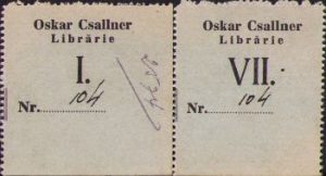 Lot de 2 tichete Oskar Csallner librărie, perioada interbelică