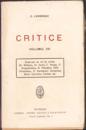 Critice de Eugen Lovinescu, volumul VIII
