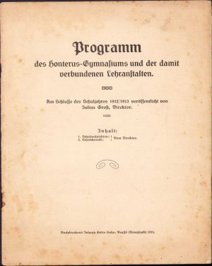 Programm des Honterus-Gymnasiums und der damit verbundenen Lehranstalten, 1913, Brașov