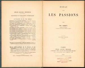 Essai sur les passions par Th. Ribot, 1910, Paris, cu ștampila Librăria și Anticăria Jancu Eskenasy, București