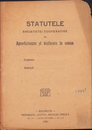 Statutele Societății cooperative de aprovizionare și desfacere în consum, 1922