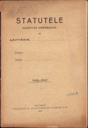 Statutele Societății cooperative de lăptărie, 1919