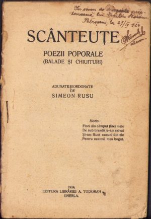 Scânteuțe. Poezii poporale de Simeon Rusu, 1924, Gherla