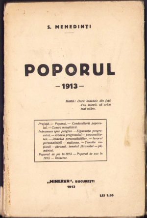 Poporul - 1913 - de Simion Mehedinți, 1913, Editura Minerva, București