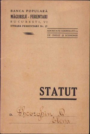 Banca Populară Măgurele-Ferentari București, Societate cooperativă de credit și economie, statut, 1937