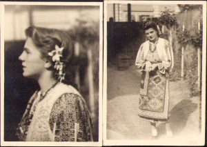 Lot de 2 poze cu femeie în port popular românesc, anii 1930