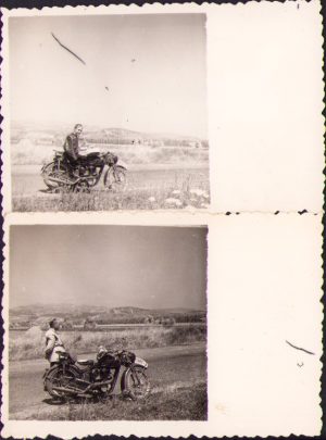 Lot de 2 poze cu motocicletă, România, anii 1940