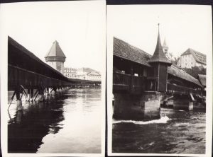 Lot de 2 poze Kappelbrucke Lucerne, Elveția, anii 1930