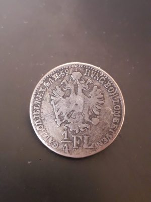 Monedă 1/4 florin 1859 transformată în nasture, probabil argint 520