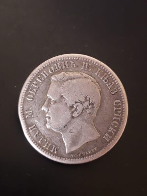 Monedă 2 dinari Serbia transformată în nasture, argint 835