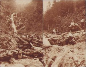 Lot de 2 poze cu cascada Suru, Munții Făgăraș, 1924